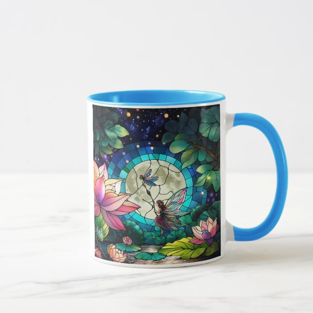 Färgat glas liten älv med trollslända mugg (Höger)