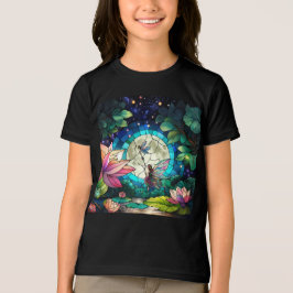 Färgat glas liten älv med trollslända t shirt