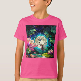 Färgat glas liten älv med trollslända t shirt