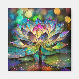 Färgat glas livfull lotusblomma magnet