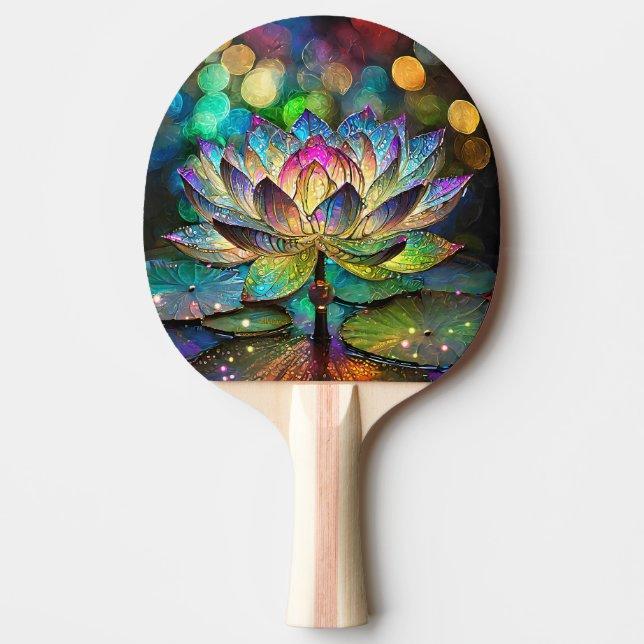 Färgat glas livfull lotusblomma pingisracket (Framsidan)