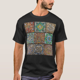 Färgat glas Mandalas Manar basprodukt Mörk T-Shi T Shirt