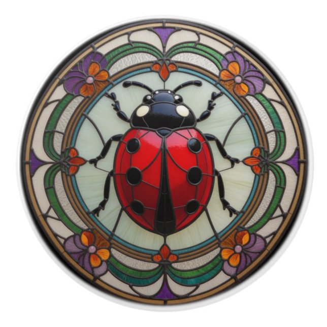 Färgat glas nyckelpiga knopp (Framsidan)