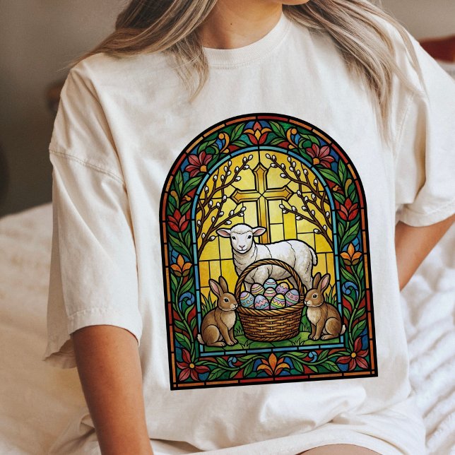 Färgat Glas Påsk Lamm Kaniner Fönster T Shirt (Skapare uppladdad)