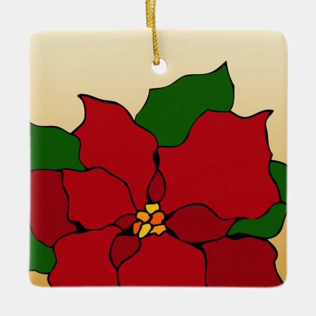 Färgat glas Poinsettia Julgransprydnad Keramik (Framsida)