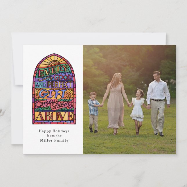 Färgat glas |  Religiös fotoholidaykort Julkort (Framsida)