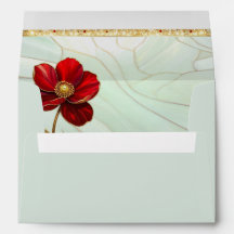 Färgat glas röd blomma kuvert