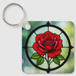 Färgat glas röd ros nyckelring