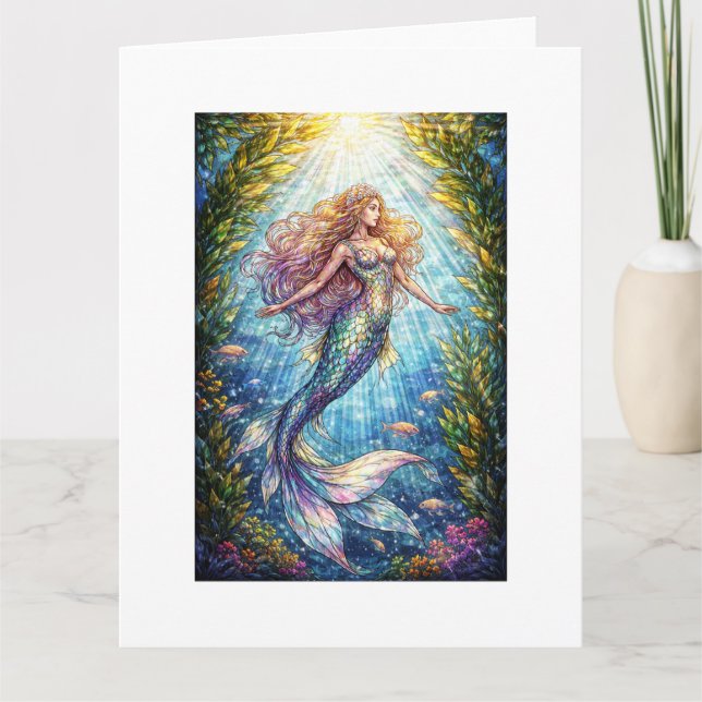 Färgat glas-siren: En siren semester vykort (Framsida)