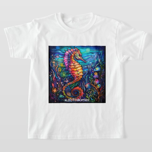 Färgat glas Sjöhäst T Shirt (Laydown)