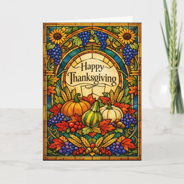 Färgat glas Skörd Glad Thanksgiving-design Kort (Framsida)