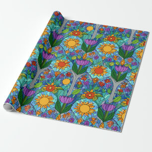 Färgat Glas Solros Sommar Inpackningspapper Presentpapper