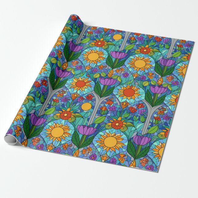 Färgat Glas Solros Sommar Inpackningspapper Presentpapper (Utrullad)