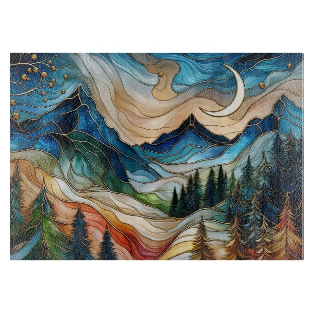 Färgat glas stil berg skärbräda (Framsidan)