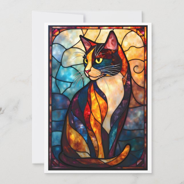 Färgat glas stil charmerande calico kort (Framsida)
