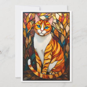 Färgat glas stil orange katt blå ögon Platt Kort
