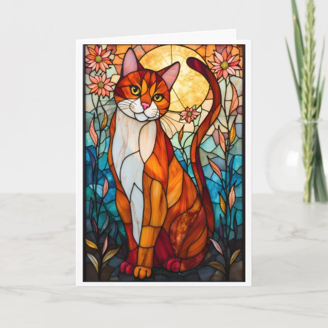 Färgat glas stil orange och vit katt kort (Framsida)