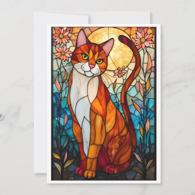 Färgat glas stil orange och vit katt platt kort (Framsida)