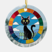 Färgat glas, svart katt Färgat glas i många färger