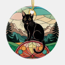 Färgat glas, svart katt Färgat glas i många färger