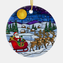 Färgat glas Tomte & Renar Slädtur Julgransprydnad Keramik