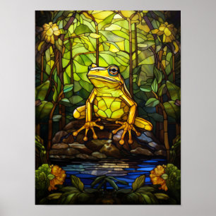 Färgat glas Trädgårdsgroda Djungel Damm Fönster Poster