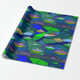 Färgat glas UFO-utomjording mönster inslagningspap Presentpapper