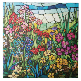 Färgat glas vildblomma trädgård dekorativ kakel