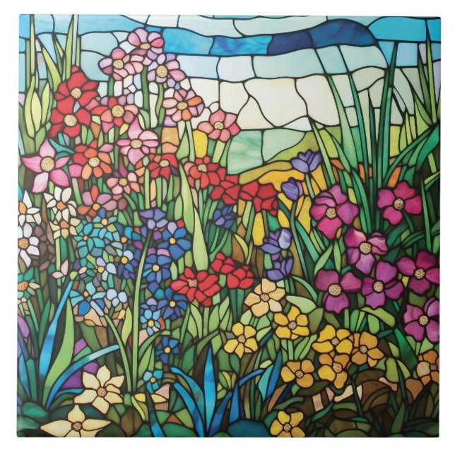 Färgat glas vildblomma trädgård dekorativ kakel (Framsidan)