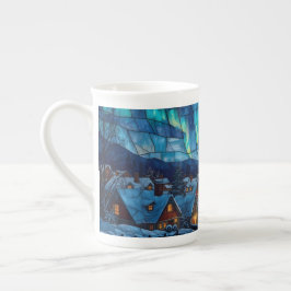 Färgat glas vintersamhälle benporslin mugg