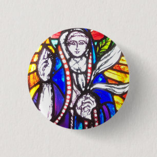 Färgat glasdesign med religiös figur. knapp
