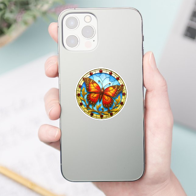 Färgat glasfönster fjäril klistermärken (Telefon)