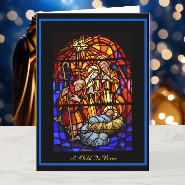 Färgat Glasfönster Jul Nativity Helgkort (Skapare uppladdad)