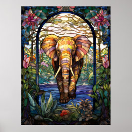 Färgat glasfönsterdesign med elefant poster