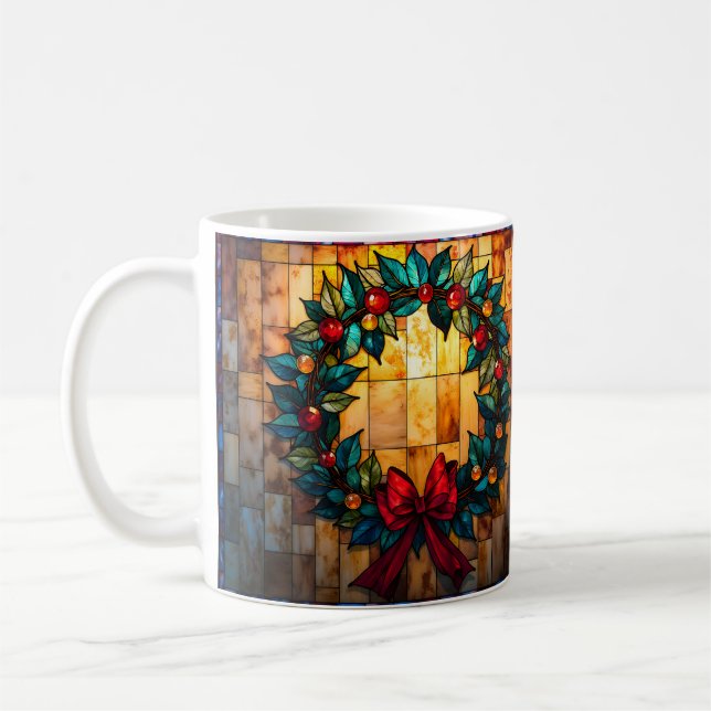 Färgat glaskrans i julstämning Glad och Ljus Kaffemugg (Vänster)
