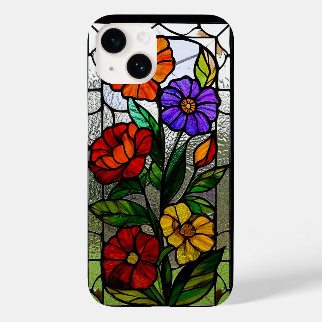 Färgat glasparti med livfulla blommor (Baksida)