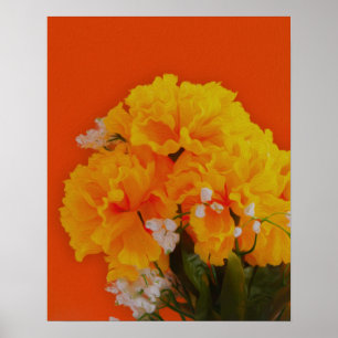 Färgat Gula blommor på Orange Poster
