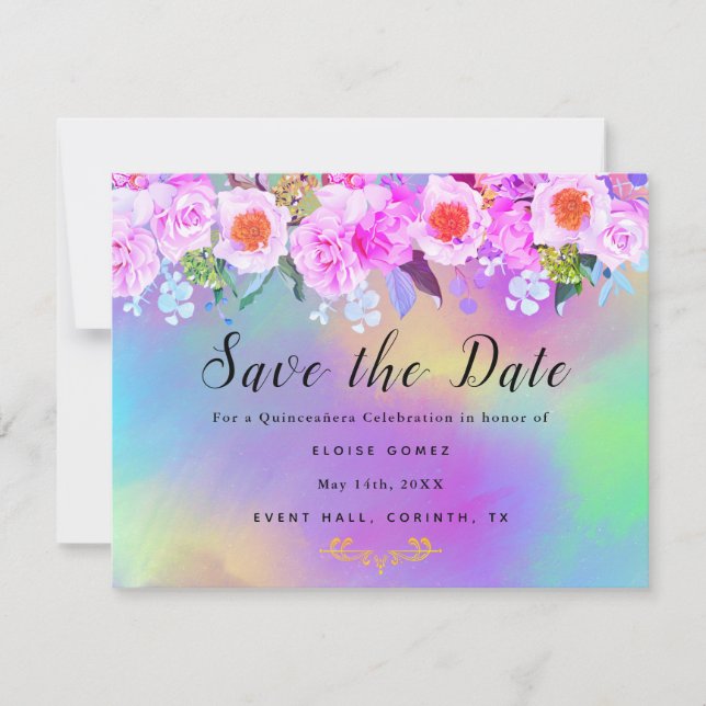 Färgat Guld Quinceañera Spara datumkortet Tack Kort (Framsida)