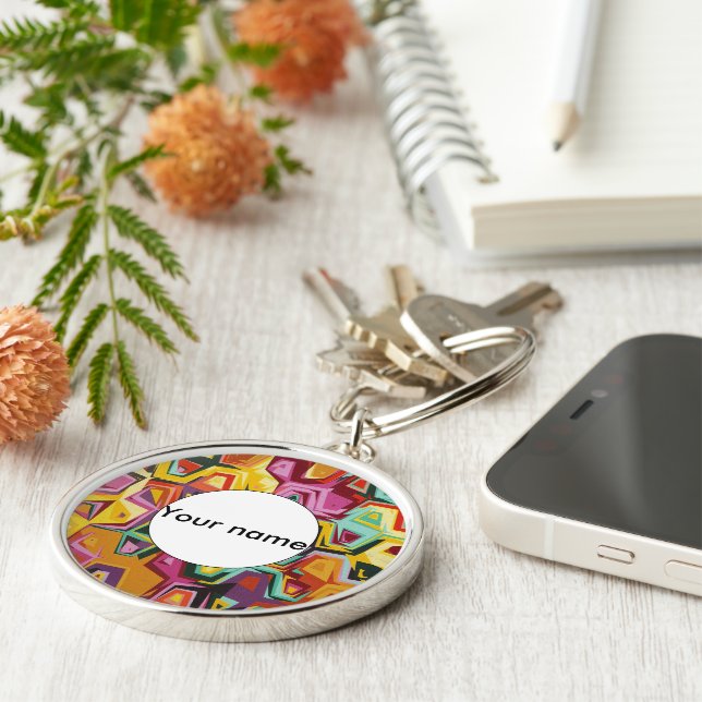 Färgat hål struktur rund silverfärgad nyckelring (Sidan)