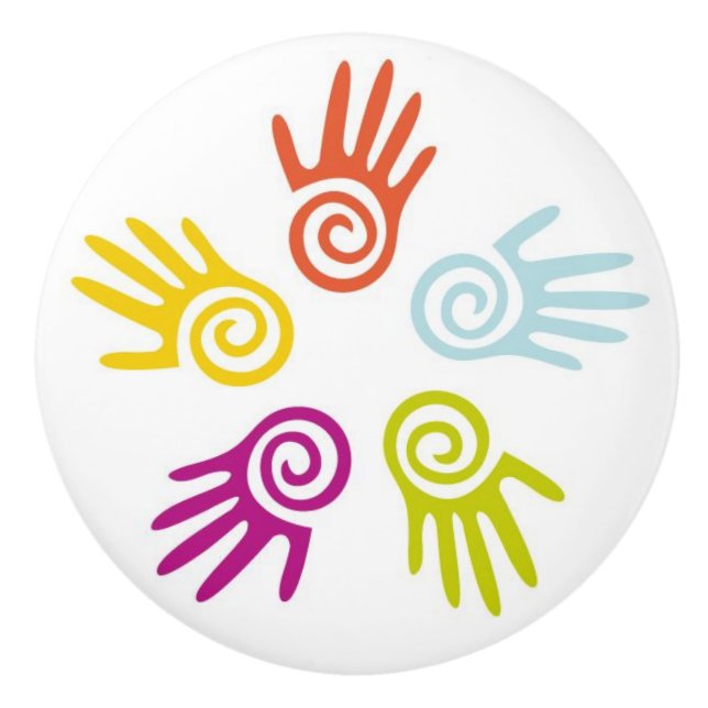 Färgat Händer keramiskt skåp, Knob Knopp (Framsidan)