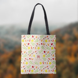 Färgat höst löv mönster med eget namn tygkasse