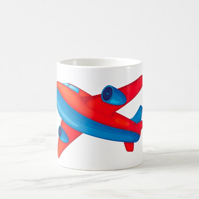 Färgat Jet-flygplan Röd och blå Flygplan Kaffemugg (Skapare uppladdad)