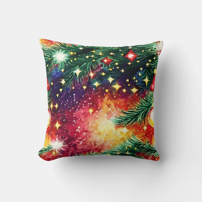 Färgat Julgran med dekorationerKortpil Kudde (Framsida)