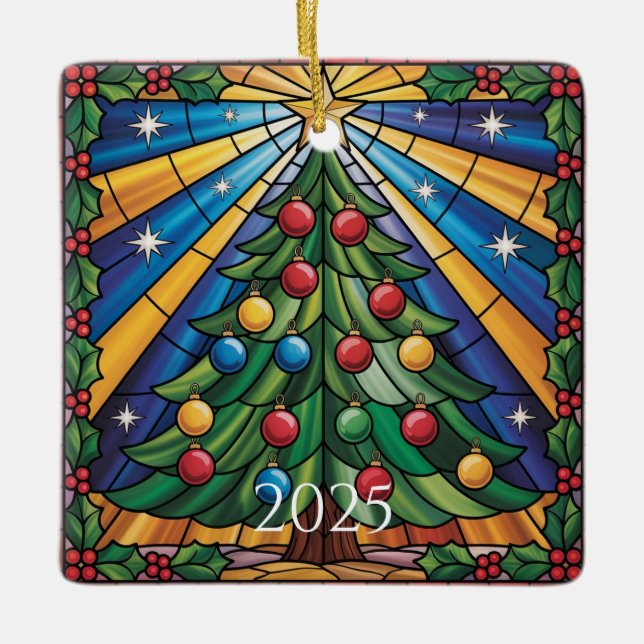 Färgat julgransdesign i glasmosaik julgransprydnad keramik (Framsida)