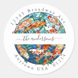 Färgat Koi Fish Pond Returadress Kuvert Seal Runt Klistermärke