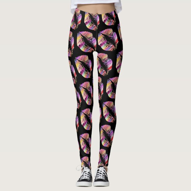 Färgat Läppar Modern Black Leggings (Framsida)