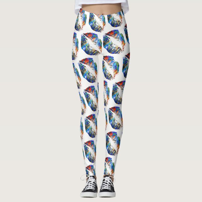 Färgat Läppar Modern White #3 Leggings (Framsida)