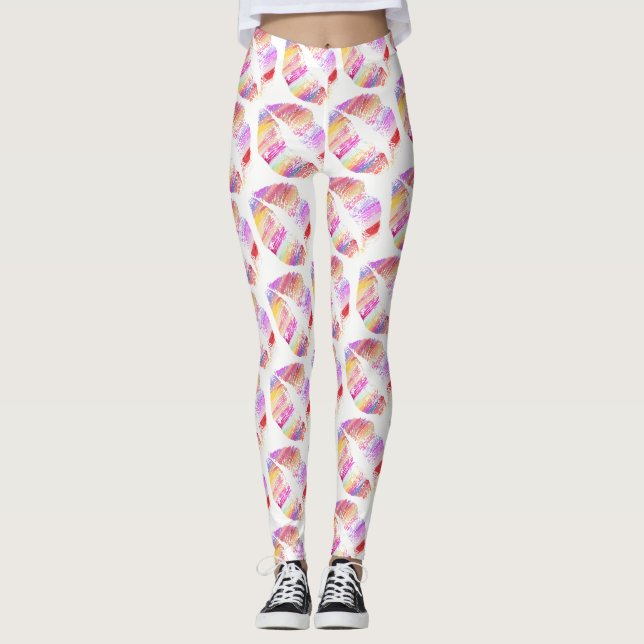 Färgat Läppar Modern White Leggings (Framsida)