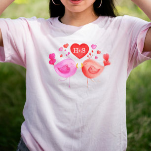 Färgat love birds anpassningsbar initialer art t-s t shirt