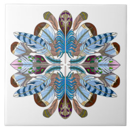Färgat ludd Mandala, blått/ Kakelplatta